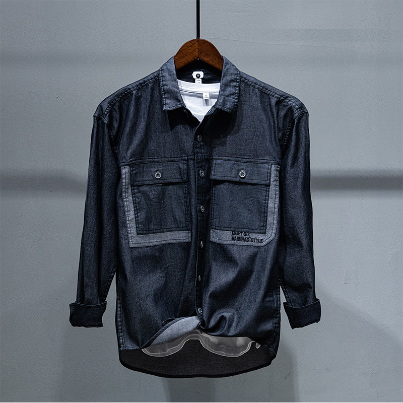 

2021 New 100% Long-sleeved Brand Cotton Shirt Denim Black Spring Shirts for Men Fashion Tops Men's Clothes Camisa Chemise B4je