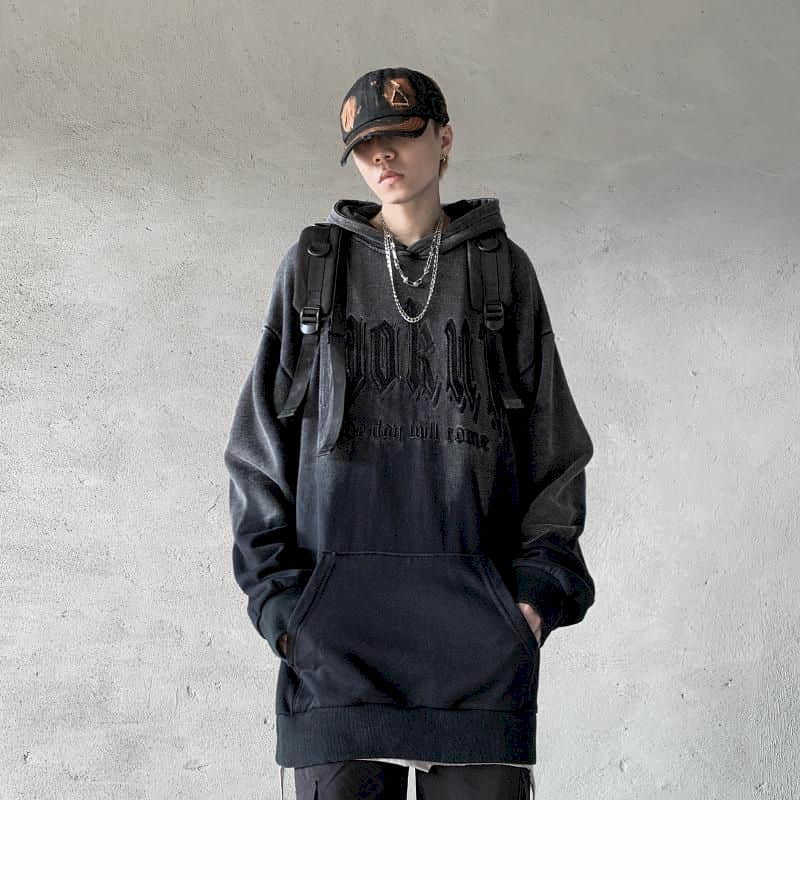 

Printed Hoodies men's retro old gradient washed dark hooded sweatshirt men oversize high street Abi hoodies hip-hop style 210526, Black