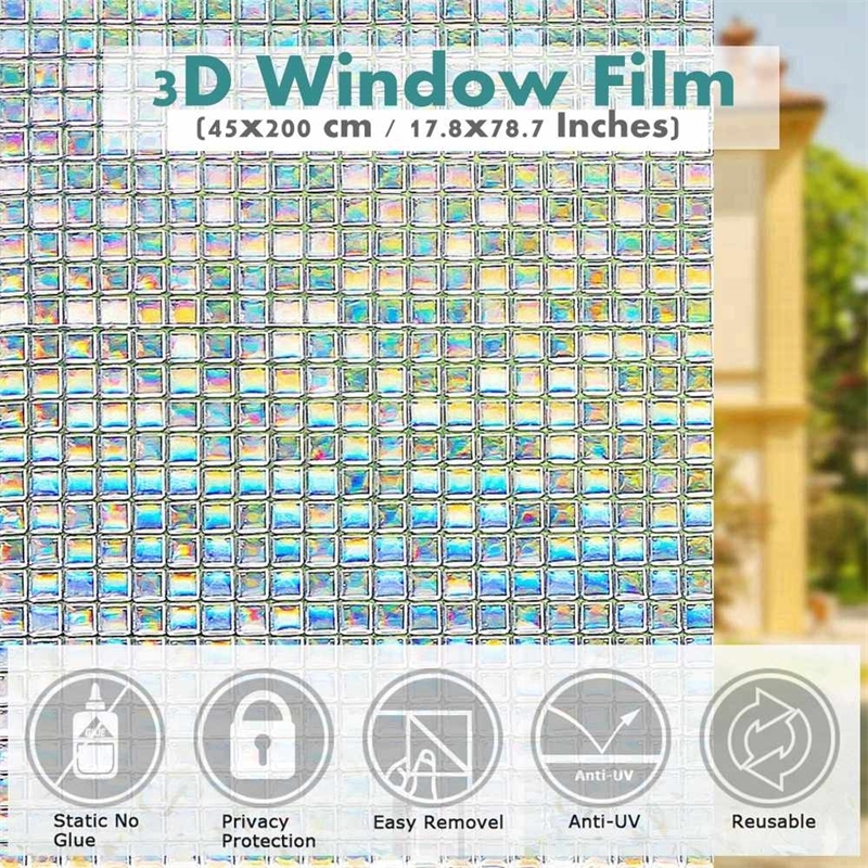 

45x200cm 3D Static Window Glass Films Anti-UV Non-Adhesive Static Cling Sticker Privacy Decorative Film for Home Kitchen Office 210317