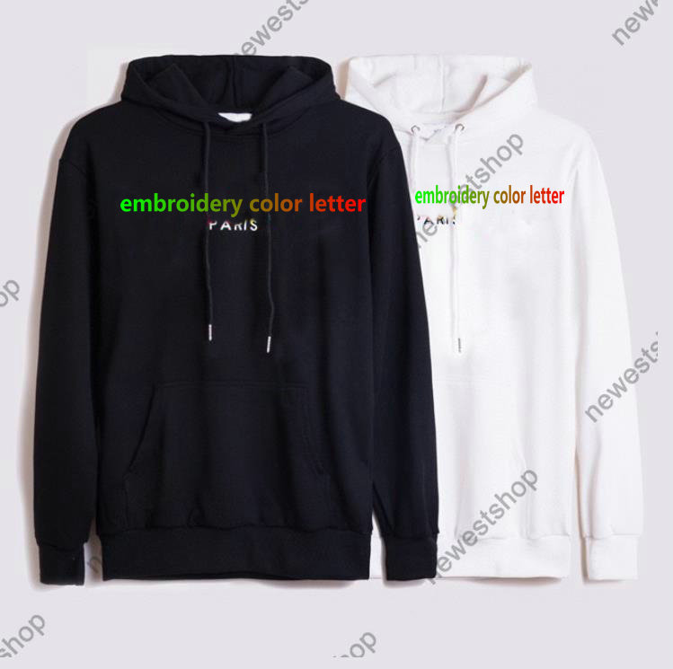

21ss Winter Europe Paris Designer hoodies mens color Embroidery letter print Sweatshirt Women Hoody fashion Jumpers Designers Sweatshirts, Black 1