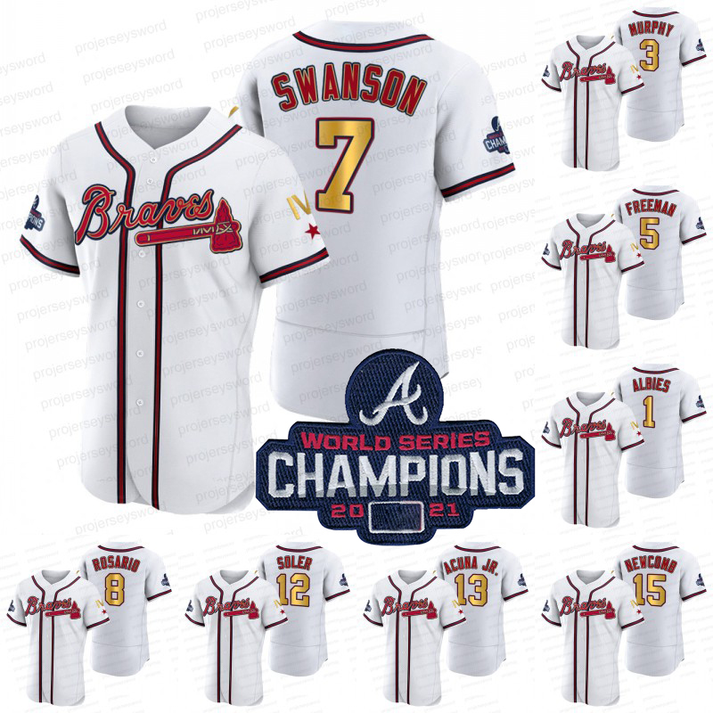 

2022 Gold Program 4-Time World Series Champions Jersey Luke Jackson Jorge Soler Marcell Ozuna Freddie Freeman Dale Murphy Dansby Swanson Aus, Blue;black