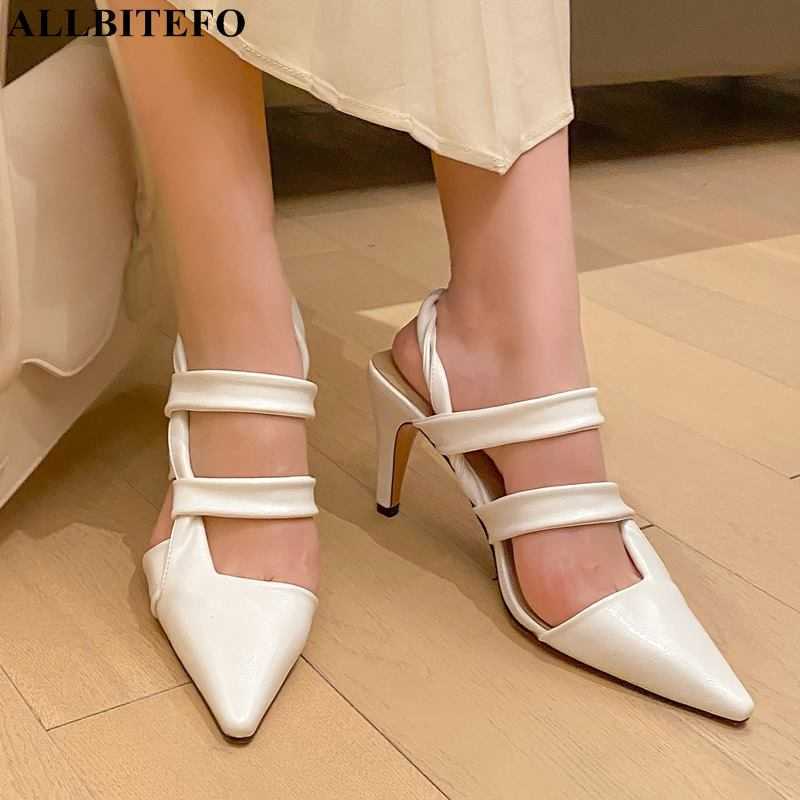 

ALLBITEFO Strap design genuine leather summer women sandals sheepskin insole street fashion sexy women heels high heel shoes 210611, As picture