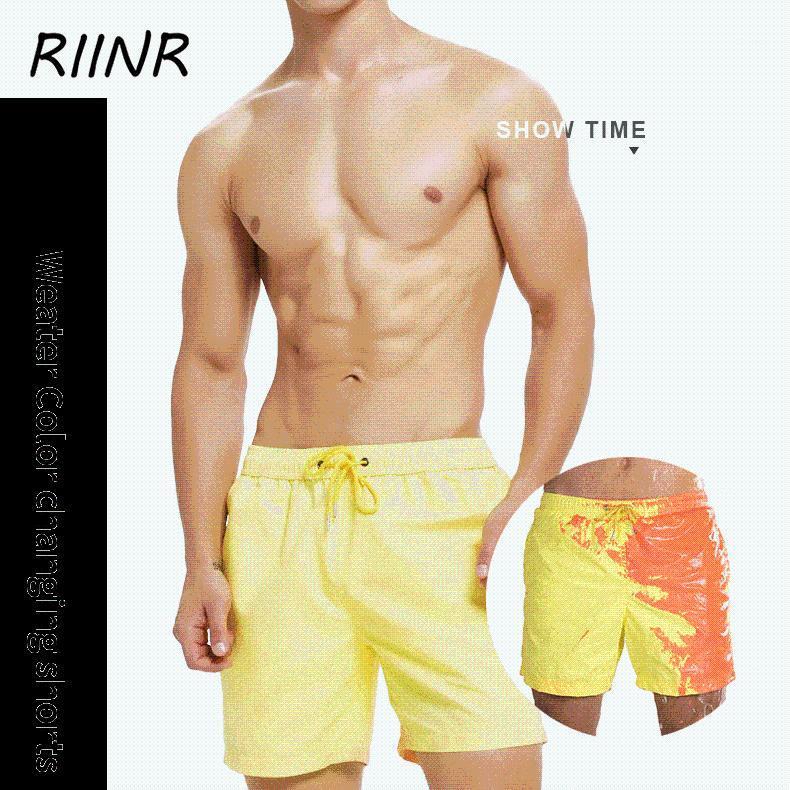

Men' Shorts Riinr Water Color Change Beach Pants 2021 Summer Fashion Trend Men European And American Large Size Warm, Oceantoblue