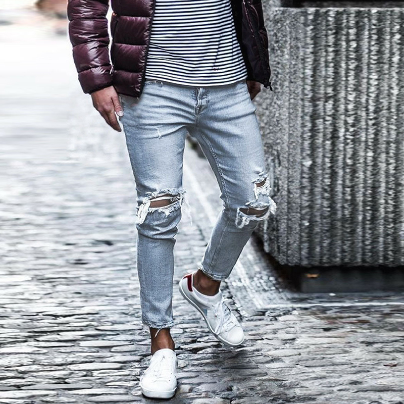 

2021 New Fashion Pierced European and American Popular Wear Trousers Men Feet High Street 3wqx, Blue