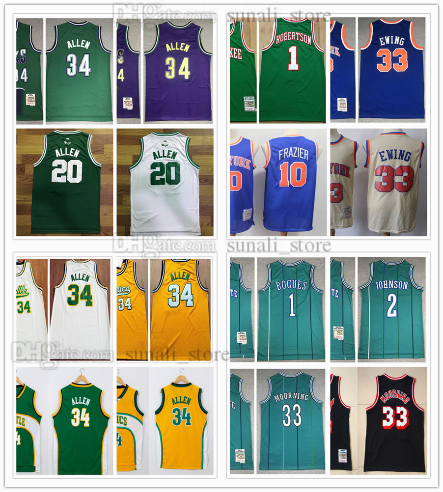 

Retro Men Mitchell & Ness Ray 34 Allen Basketball Jerseys Oscar 1 Robertson Muggsy Bogues Larry 2 Johnson Alonzo 33 Mourning Patrick Ewing Walt 10 Frazier ANOTHER Shirt, Cream