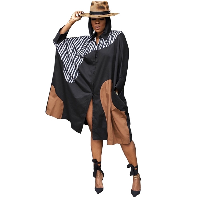 

Loose Women Dresses Summer Arrival Contrast Patchwork Office Lady Long Sleeve Shirts Blouses Lounge Wear Wholesale 210525, Multi