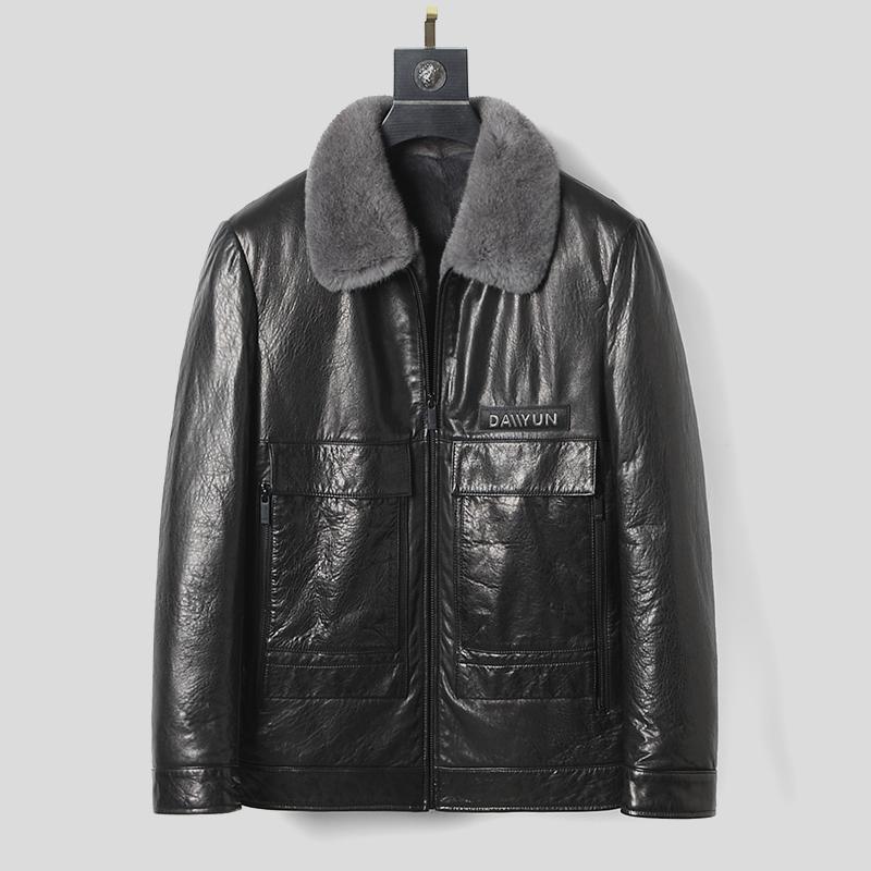 

Men's Leather & Faux Genuine Sheepskin Jacket Winter Real Liner Coat Male Short Black Jackets Luxury Jaqueta Masculina
