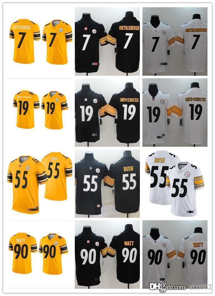 

Mens Womens Youth Pittsburgh Steelers 19 JuJu Smith-Schuster 90 T.J. Watt 7 Ben Roethlisberger 55 Devin Bush Custom Football Jerseys, Black;red