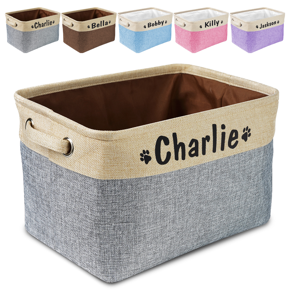 

Personalized Dog Toy Basket No Smell Storage Box Free Print Name Storage Baskets For Dogs Clothes Shoes Pet Accessories With Paw