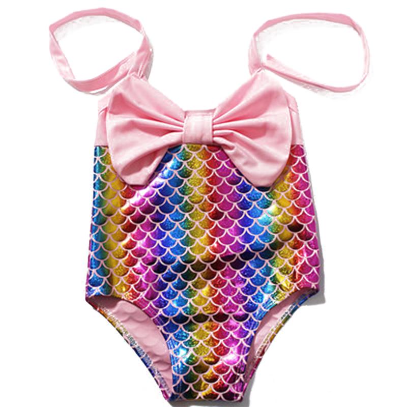 One-Pieces Baby Girl Swimsuit Beach Romper Sleeveless Shiny One Piece Bathing Suit Toddler Bowknot Swimwear-image-738954702