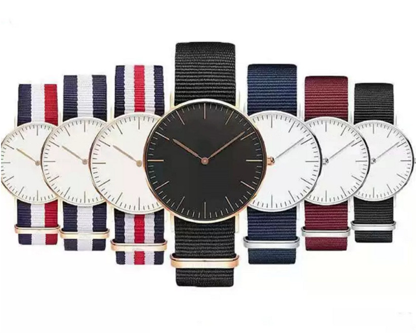 

classic fashion Waterproof military luxury watch quartz simple 40MM Men Mens watches leather nylon belt male clock 36MM women womens Wristwatch lady reloj, Box