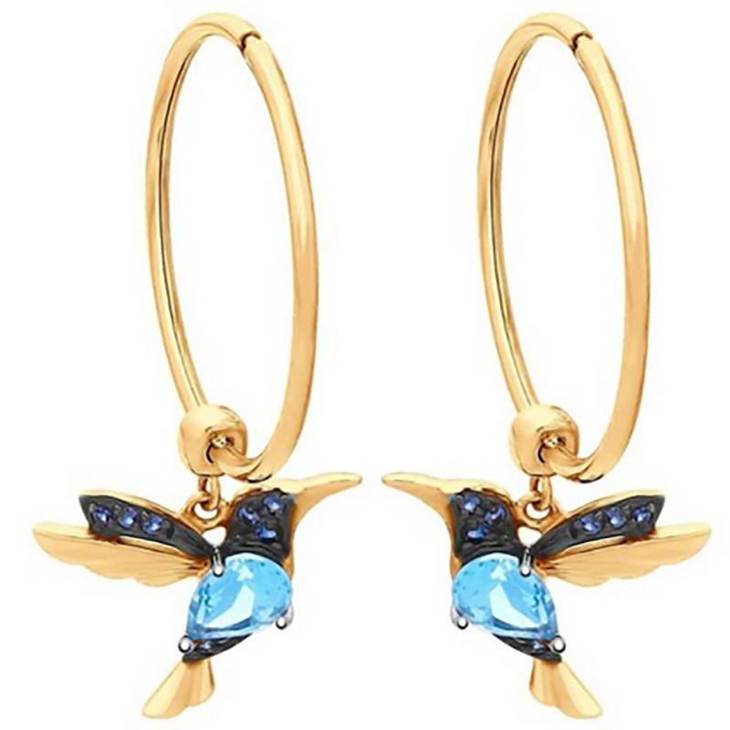 

Hoop & Huggie Exquisite And Elegant Bird Round Earrings Pendant Crystal Dangling Gold-filled For Women Wedding Jewelry