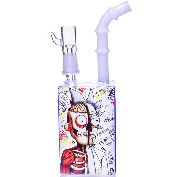 

7.8 inch R Blue Color Cartoon Sticker Juice Box Square Box Glass Bongs For Smoking Bubbler Male Shisha Bongs Dab Rigs M