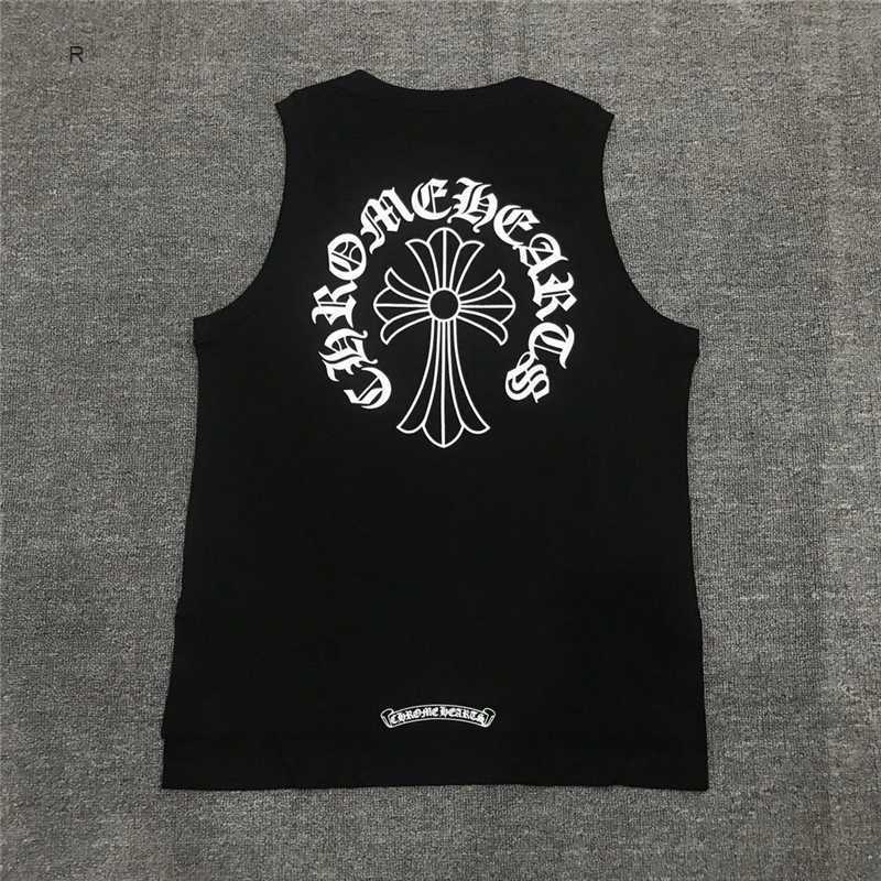 

21s summer new fashion brand crosin couples ch sleeveless T-shirt cross print loose vest bottom, Black