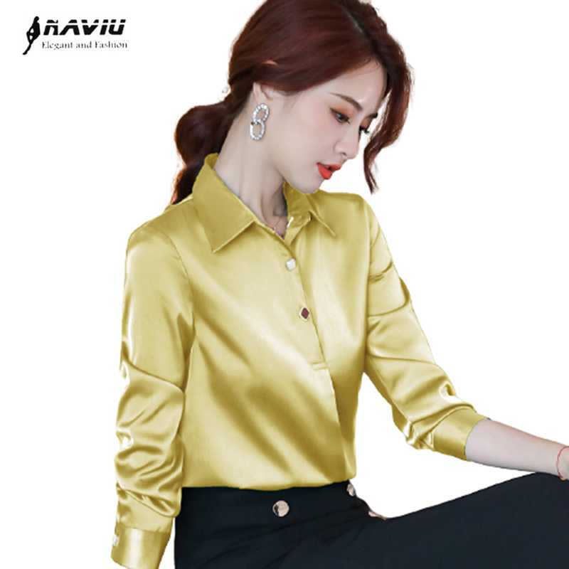 

Naviu Autumn Women Blouses High Quality Satin Shirt Long Sleeve Tops Formal Office Lady Work Wear 210604, White