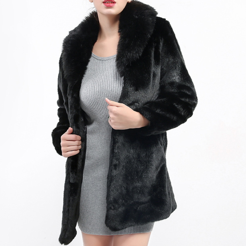 

Haining Fur New Mink Coat Women's Imitation Fur Fox Collar Spell Mink, Black