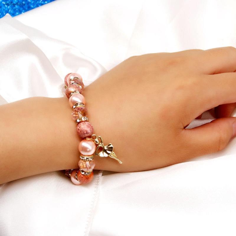 

Beaded, Strands Simple Ballet Girl Alloy Pendant Bracelet Pink Imitation Pearl Sweet And Lovely Zircon Inlaid Handmade Beaded Ladies Accesso