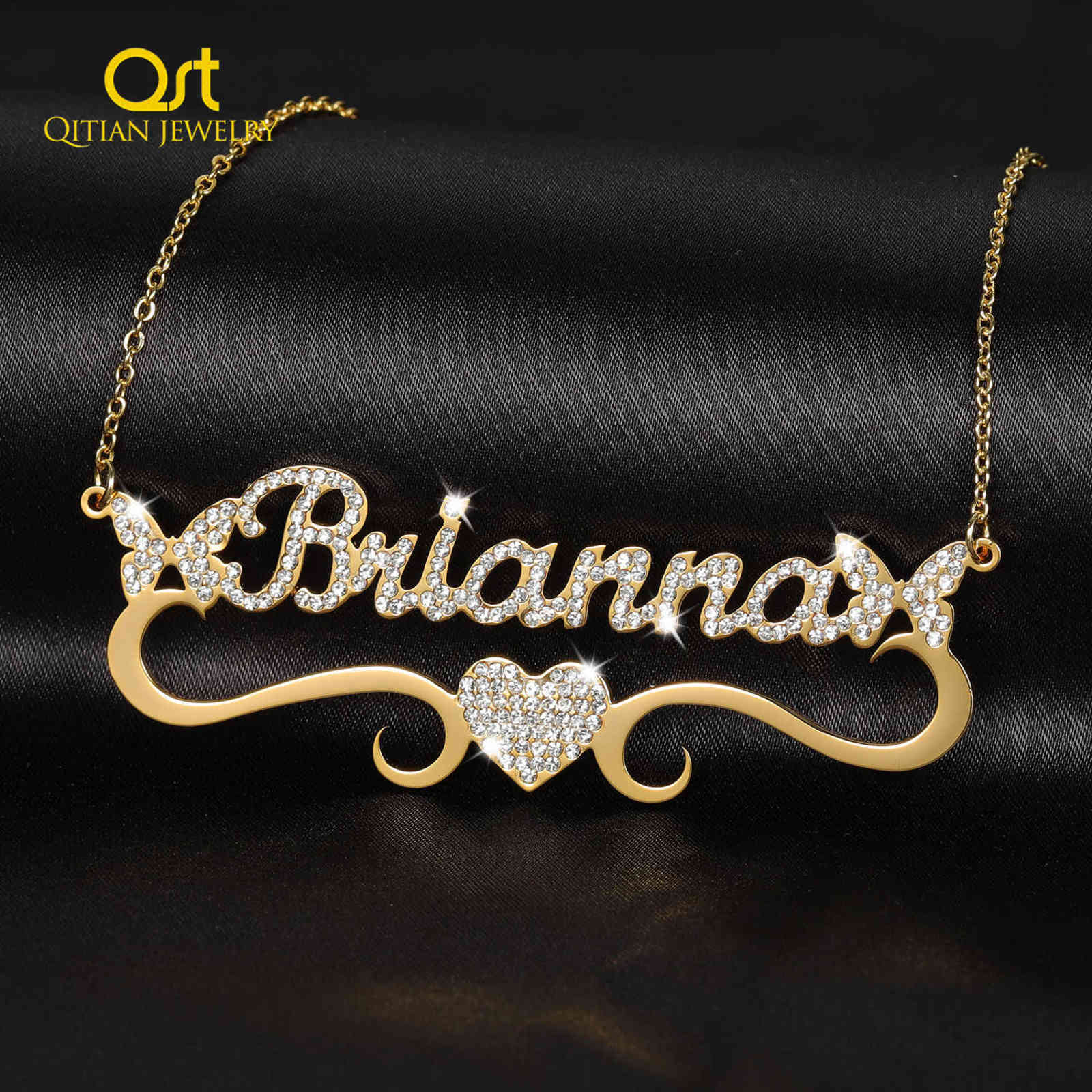 

Personalized Butterfly Iced Out Name Necklace With Heart Pendant For Women Stainless Steel Jewelry Gift Customized Names Necklac 211123