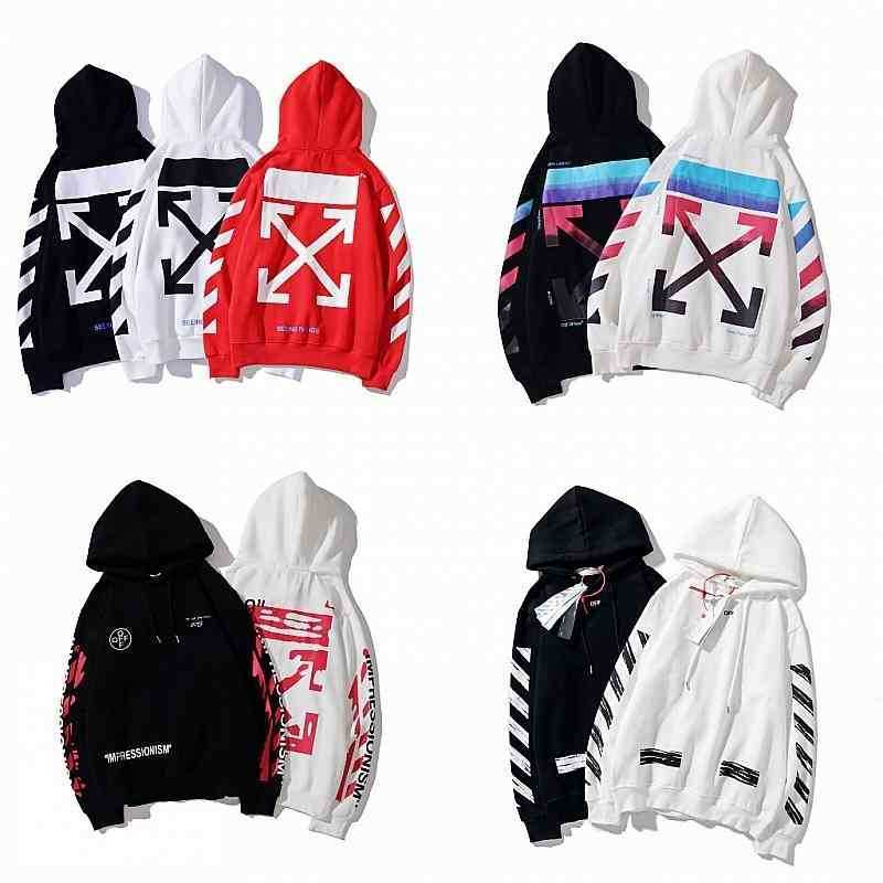 

Off fashion brand white sweater women's 2021 new arrow line ow gradient hoodie coat men's Plush