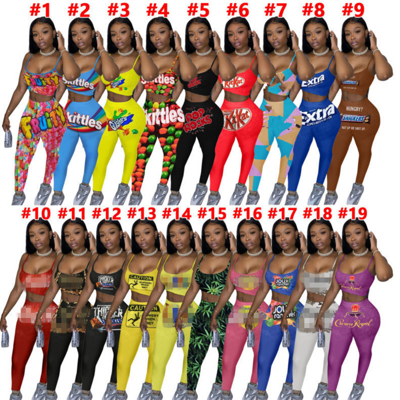 

Women Tracksuits 2 Piece Set Fashion Print Sling Vest Pencil Pants Outfits Ladies New Casual T Shirt Trousers Jogging Suits Sportwear, #1