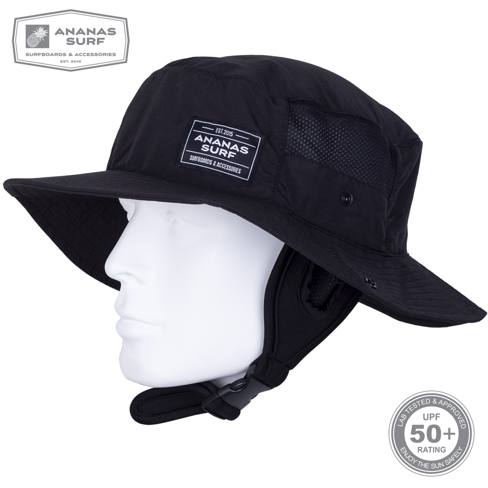 

Ananas Surf Indo Surfing Backet Hat With Chin Strap Kitesurf Cap Fisherman Water Sport Sun Men Women Unisex Protect Earsg, Black