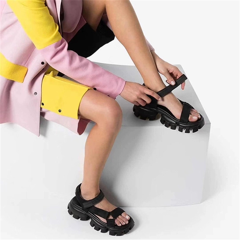 

Brand Female Punk Summer Magic Tape Sandals Open Toe Platform Thick Bottom Women's Sandals Punk Cool Casual Designer Shoes Woman, Black