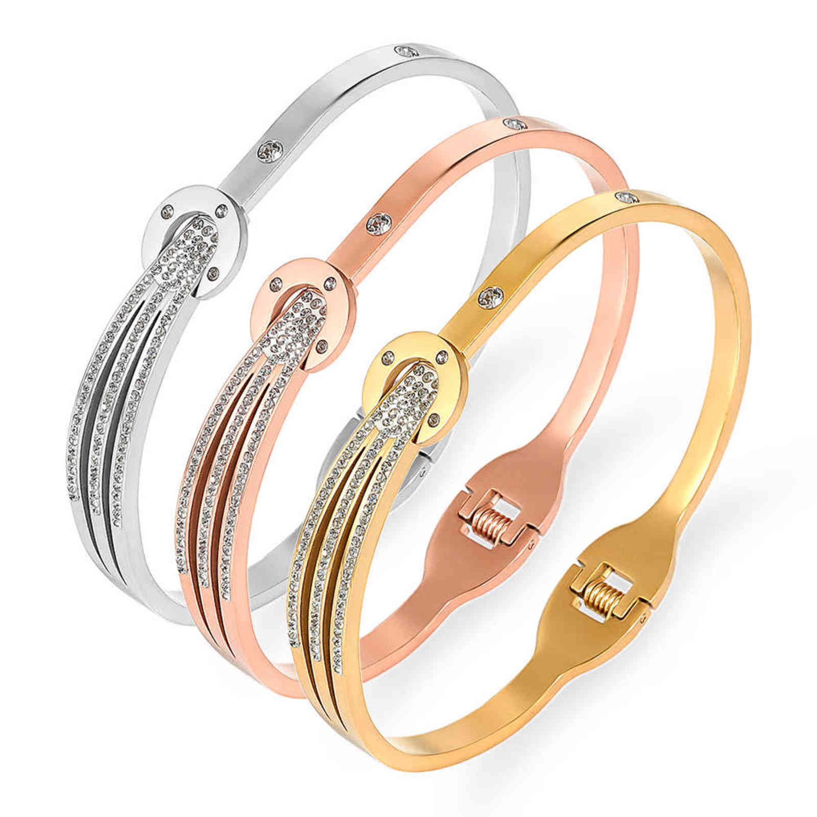 

Fysara Full Crystals Paved Bangles Bracelets Stainless Steel Zirconia for Women Charm Party Jewelry Wholesale