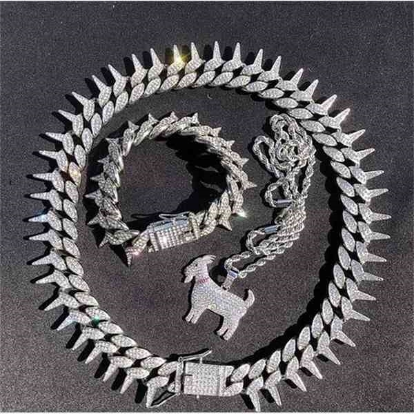 

Hip Hop Bling Heavy Iced Out Cuban 25MM Thorns Link Chain Full AAA Crystal Pave Men's Bracelets Necklace for Men Jewelry X0509