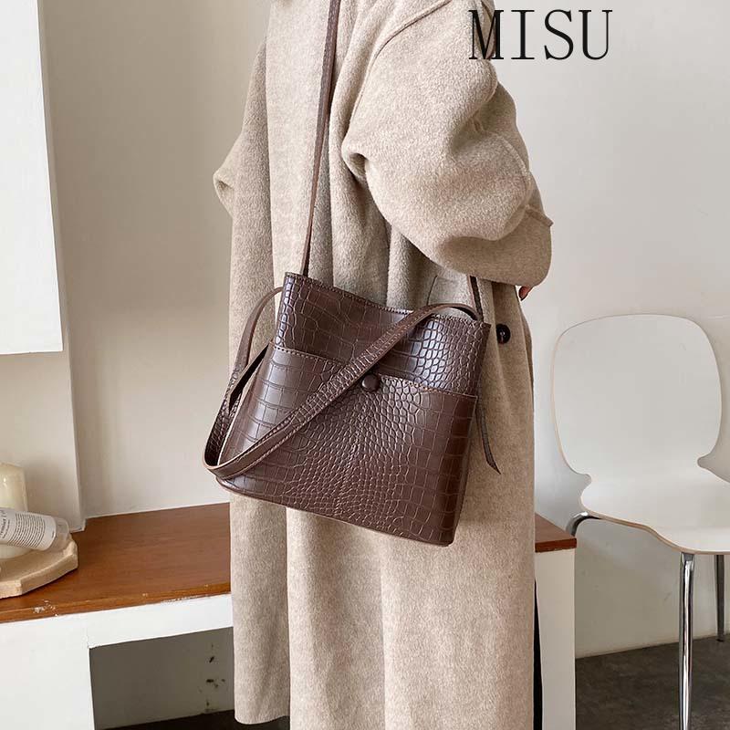 

Stone Pattern PU Leather Bucket Bags For Women 2021 Small Shoulder Simple Bag Female Travel Handbags, Black