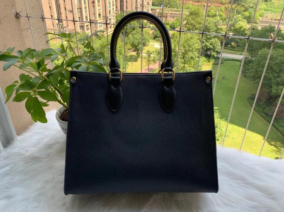 

Women Fashion ONTHEGO Printed embossing Designers tote bags M45321 High Quality Shoulder handbags Patent Leather Evening shopping Bags, Black embossed