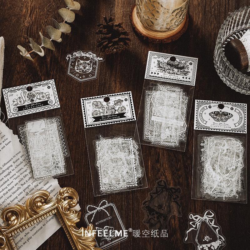 

Gift Wrap 20 Pcs Vintage Black White PET Sticker Diy Decoration Diary Journal Scrapbooking Planner Label Stickers Aesthetic Stationery