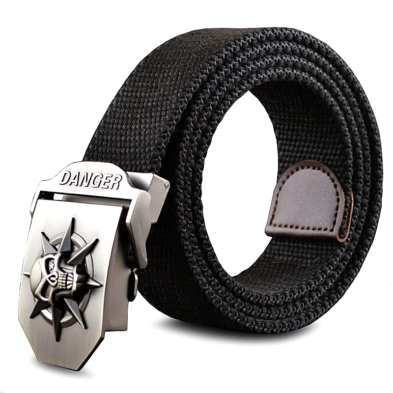 

2021 New Fashion Men's Metal Tactics Woven Canvas Belt Casual Cool Gift for Men Belts Skull Large Size Uu1o, Black