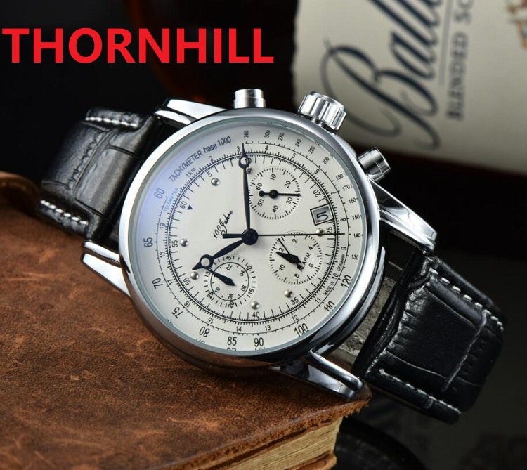 

Classic Mens Quartz Watch 40mm Full Functional Business WristWatches Black Brown Leather WristWatch Montre De Luxe Gifts, As pic