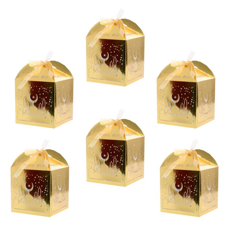 

50pcs Hollow Eid Pattern Candy Box Paper Chocolate Bag Gift Container for Wedding Festival (Golden