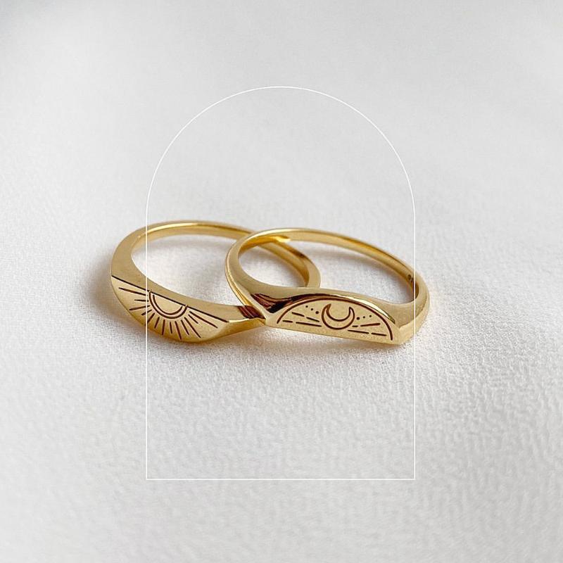 Cluster Rings 2PCS Stackable Moon Sun Set For Women 2021 Vintage Gold Silver Color Ring Wedding Lovers Couple Friends Jewelry Gifts-image-715680581
