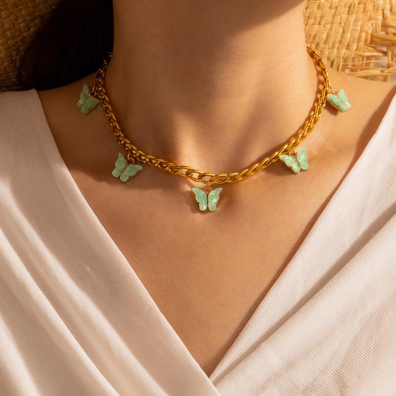 

Pendant Necklaces Bohemian Butterfly Tassel Choker Necklace For Women Fashion Blue Acrylic Geometry Metal Party Jewelry Collar 15657
