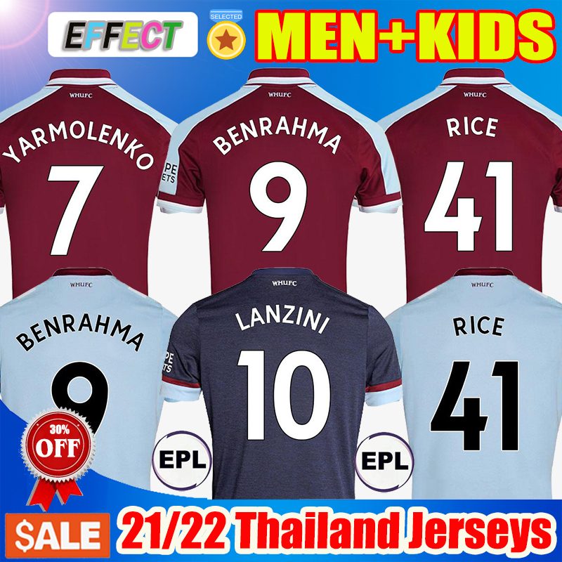 

21 22 NOBLE LINGARD Soccer Jerseys ANDERSON RICE BOWEN ANTONIO BENRAHMA 2021 2022 F.ANDERSON WEST Football Shirts men + kids kit sets, Kids 21-22 home