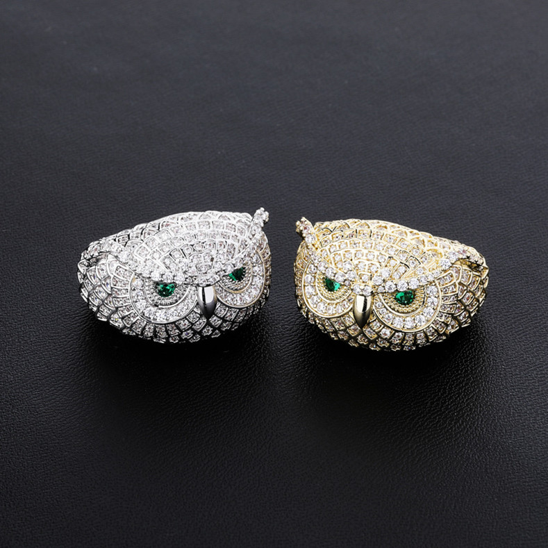 

Iced Out Owl Gold Ring Fashion Silver Mens Stones Rings Hip Hop Jewelry