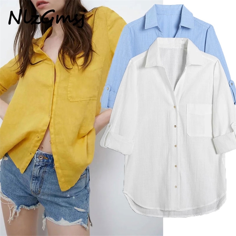 

Blouse Women Basic Solid Cotton Long Sleeve Chic Female Office Lady Shirt Blusas Femininas 04 210628, As picture