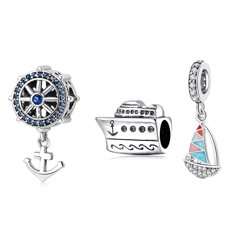 

925 Sterling Silver Anchor Telescope Cruise Ship Charm Beads Fit Original European Bracelet Jewelry Making Fashion Pendants Q0531