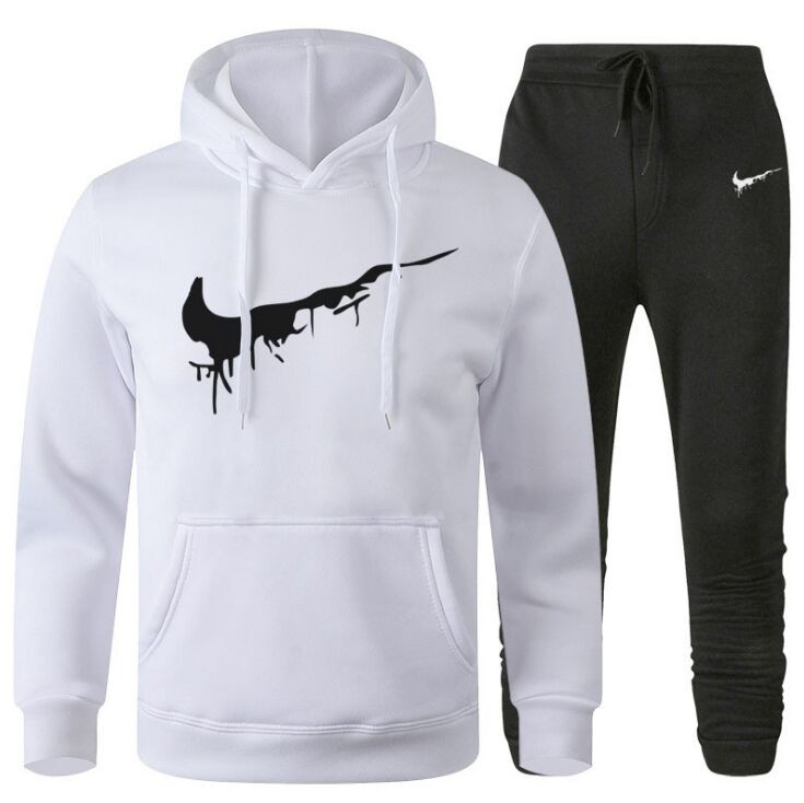 

2021 Men Sports Casual Sets New Men's Hoodies + Pants Two-Piece Suit Tracksuit Fashion Solid Color Sets Male white black S-XXXL, Gray