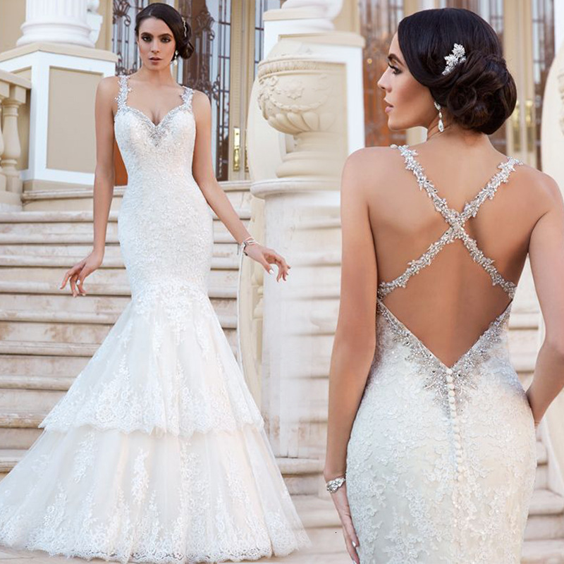 

2021 New Romantic White Mermaid Lace Wedding Bridal Gowns Straps Back Beads Tulle Bridla Es Vestido De Noiva 0u37