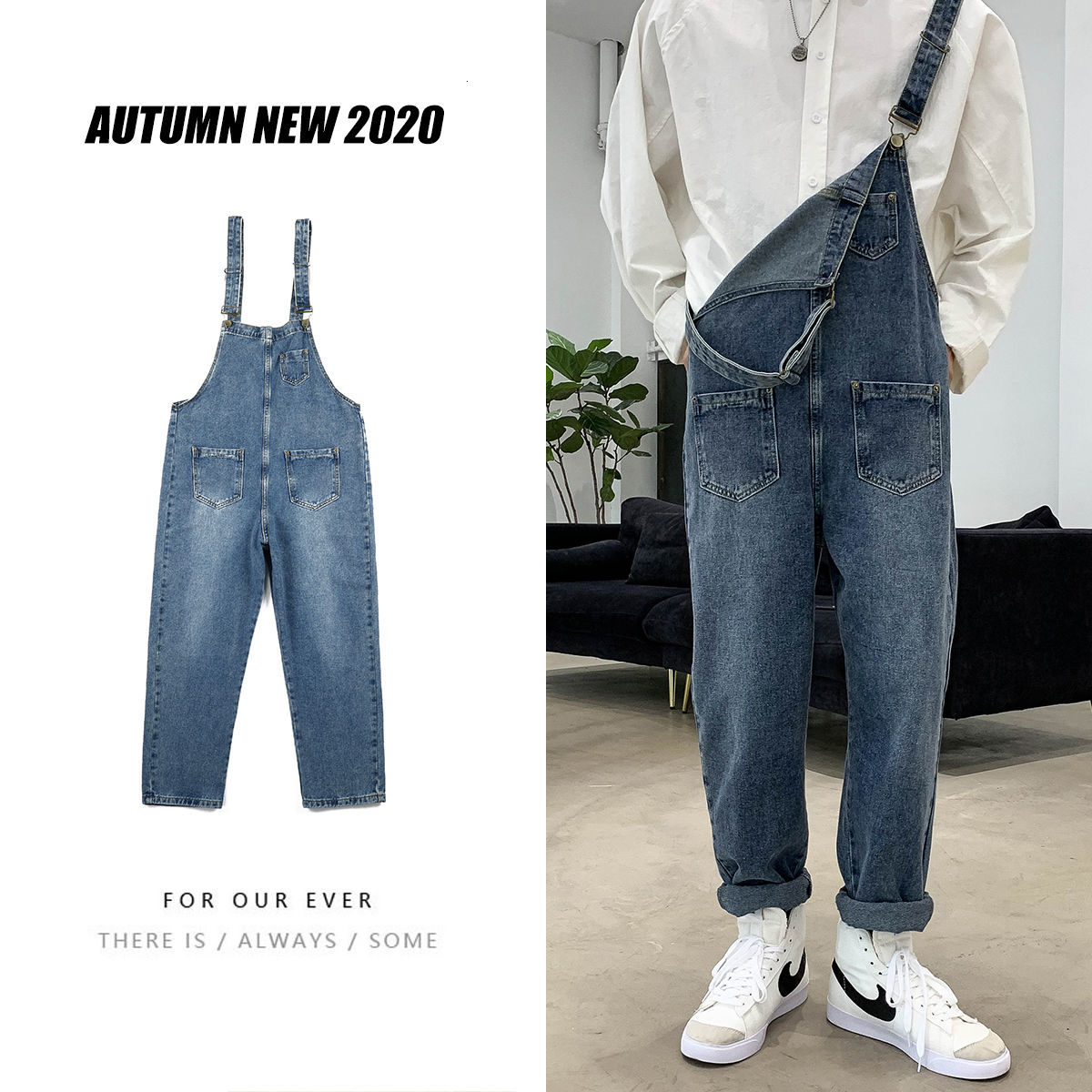

2021 New Men' Baggy Homme Rompers Casual Pants Cargo Pocket Jeans Biker Denim Cowboy Overalls Blue Color Trousers Plus Size -2xl Feo3