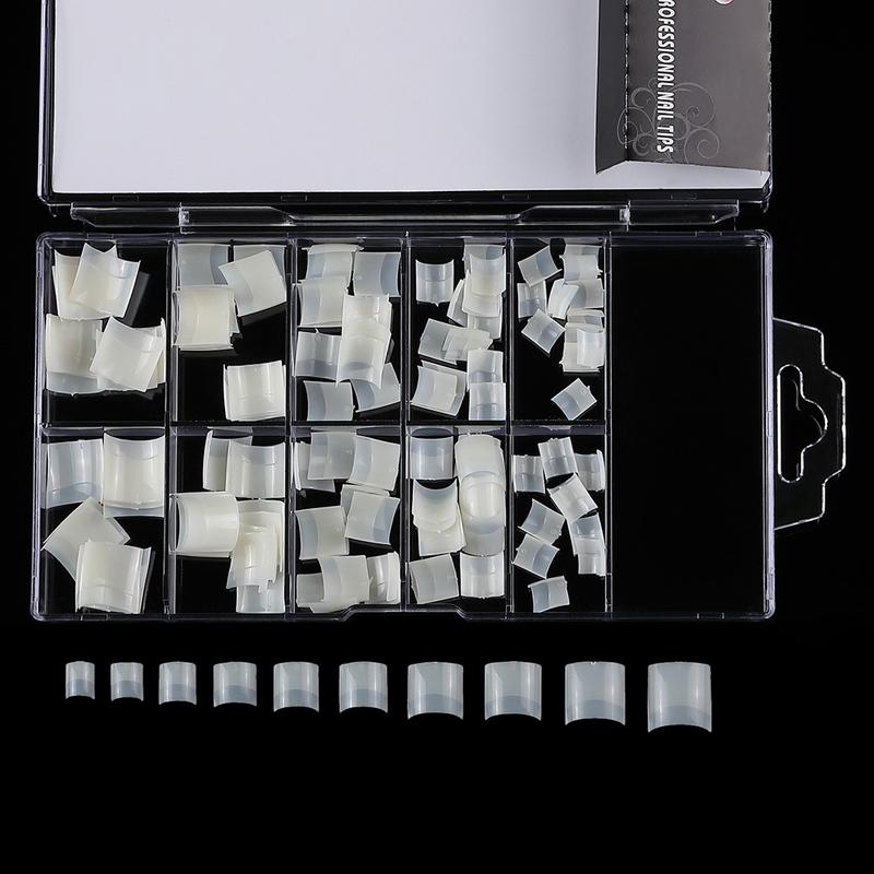 

False Nails 100Pcs Short Square Nail Tips French Half Cover Artificial Acrylic, Red;gold