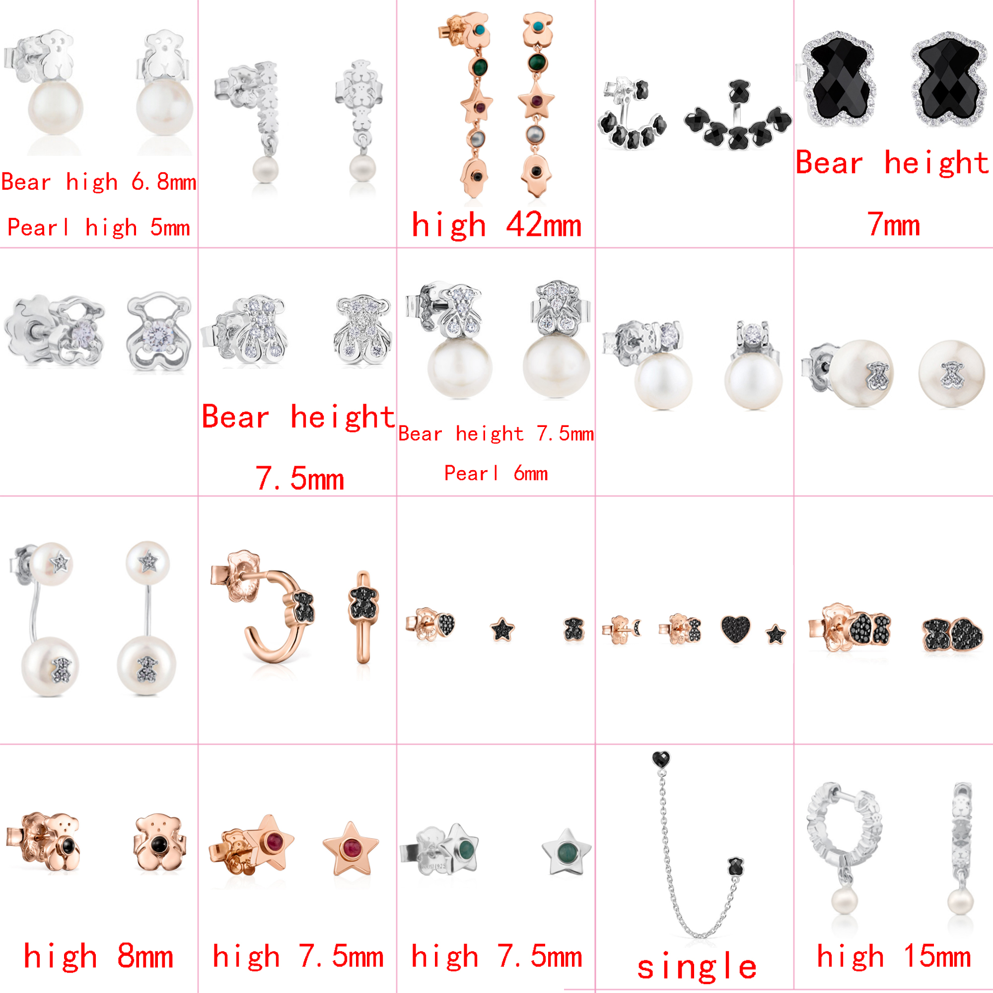 

2021 new style 100% 925 sterling silver bear fashion and elegant ladies pin earrings pierced jewelry manufacturer wholesale