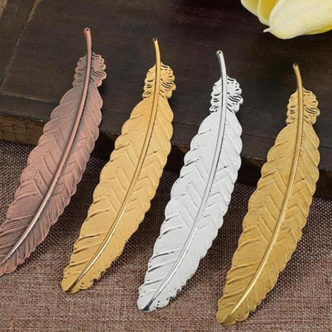

Fashion Retro Craft Metal Feather Bookmarks Document Book Mark Label Golden Silver Rose Gold Bookmark Office School Supplies