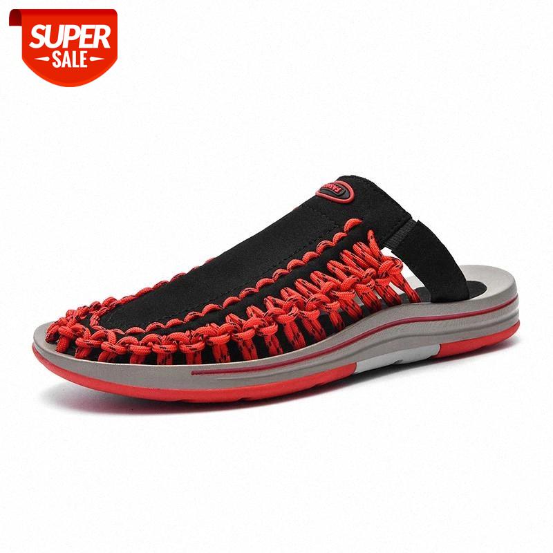 

Men Slippers Handmade Sandals Shoes Slip On Summer Casual Shoes Outdoor Slippers Fashion Roman Weaving Youth Beach Size 44 #Kq7k, Black