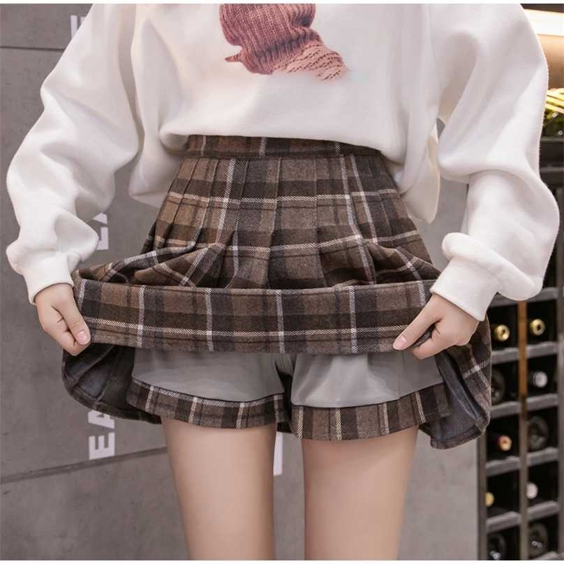 

Women's Plaid Pleated Woolen A-line Mini Skirt High Waist With Lining Female Short Skirts Winter Autumn Girls Preppy Style 211109, 02 bpz
