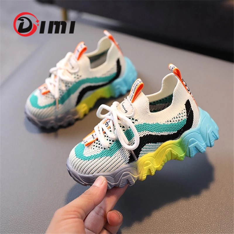 

DIMI Autumn Chidren Shoes Boys Girls Sport Shoes Breathable Knitting Baby Sneakers Soft Non-Slip Multicolored Soles Kids Shoes, Black