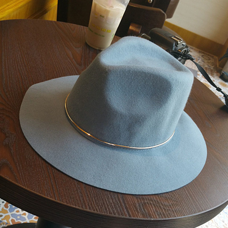 

2021 New Classical Women's Wide Brim Wool Ladies Fedoras Gold Wire Loop Band Floppy Hat 9xot, Green